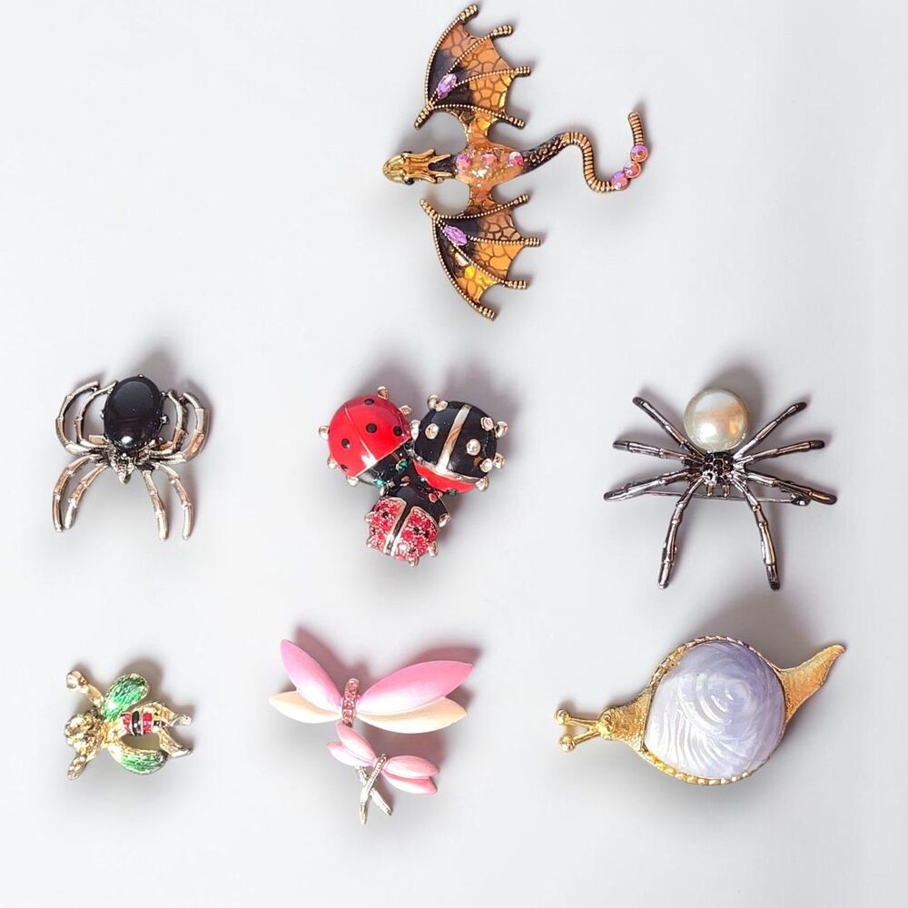 Animal Insect Brooch Pin Lot 7 Dragon Spider Ladybug Snail Bee Dragonfly